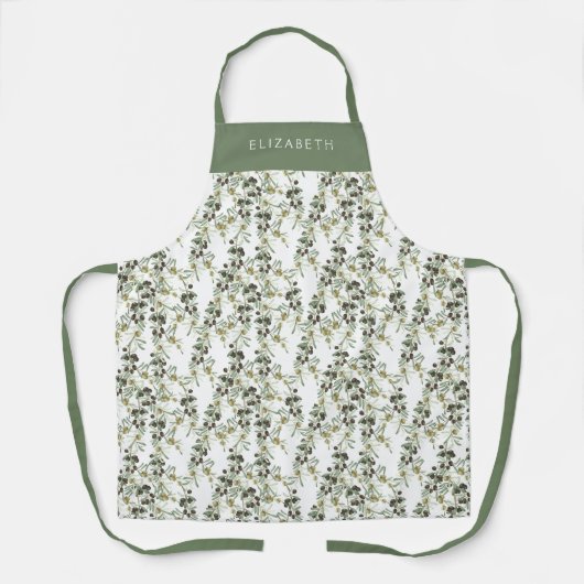 Personalized Olive Pattern Sage Green Schürze (Vorderseite)