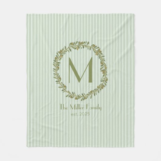Personalized Olive Wreath Monogram  Fleecedecke (Vorderseite)