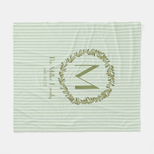 Personalized Olive Wreath Monogram  Fleecedecke (Vorderseite (Horizontal))