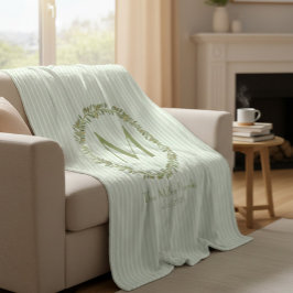 Personalized Olive Wreath Monogram  Fleecedecke