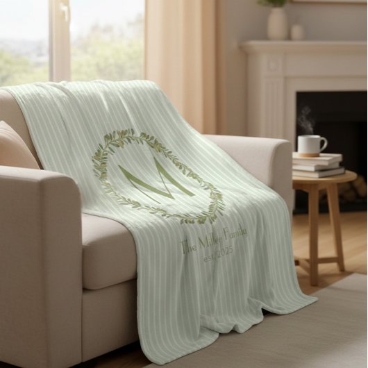 Personalized Olive Wreath Monogram  Fleecedecke