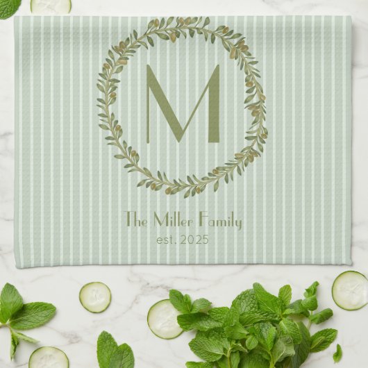 Personalized Olive Wreath Monogram  Geschirrtuch (Gefaltet)
