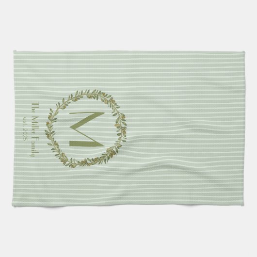 Personalized Olive Wreath Monogram  Geschirrtuch (Horizontal)