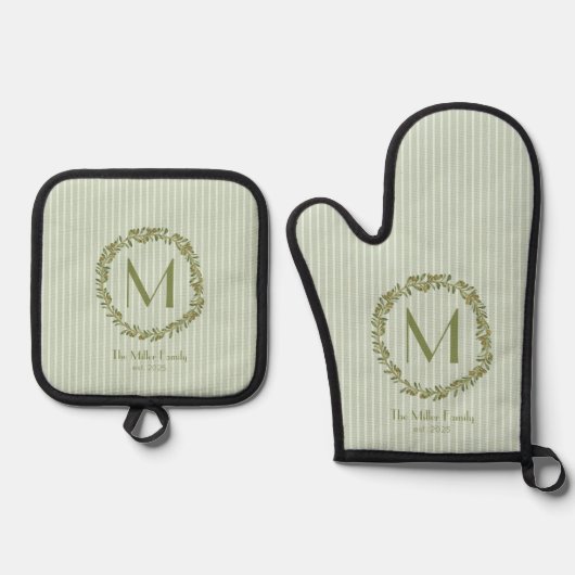 Personalized Olive Wreath Monogram  Ofenhandschuh & Topflappen-Set (Vorderseite)