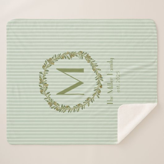 Personalized Olive Wreath Monogram  Sherpadecke (Vorderseite (Horizontal))