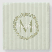 Personalized Olive Wreath Monogram Steinuntersetzer (Vorderseite)