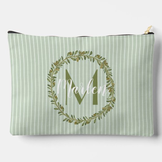 Personalized Olive Wreath Monogram  Zubehörtasche (Rückseite)