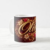 Personalized Olivia Mug Pink Hearts Gold Romantic Kaffeetasse (Vorderseite Links)