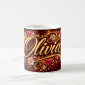 Personalized Olivia Mug Pink Hearts Gold Romantic Kaffeetasse (Mittel)