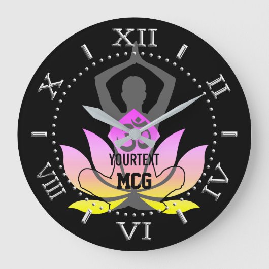 Personalized OM Namaste Lotus Flower Yoga Pose Große Wanduhr (Vorderseite)