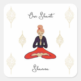 Personalized Om Shanti Yoga Girl Quadratischer Aufkleber