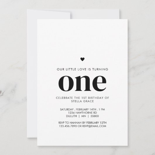 Personalized One Heart First Birthday Einladung (Vorderseite)
