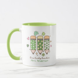 Personalized One Lucky Teacher Retro Pencil Tasse