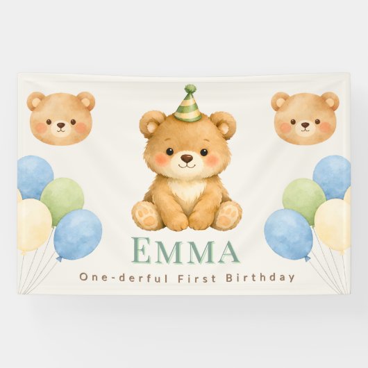 Personalized Onederful Bear First Birthday Banner (Horizontal)