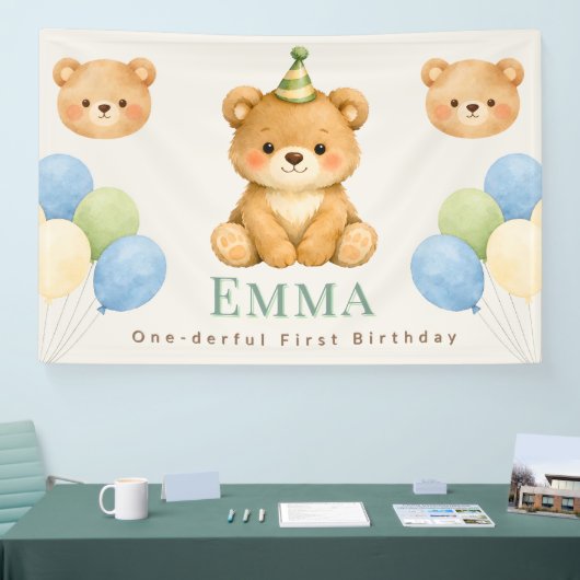 Personalized Onederful Bear First Birthday Banner (Messe)