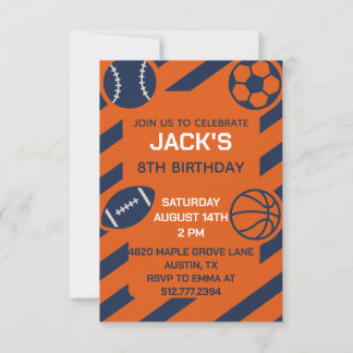 Personalized Orange and Blue Basketball Birthday Einladung