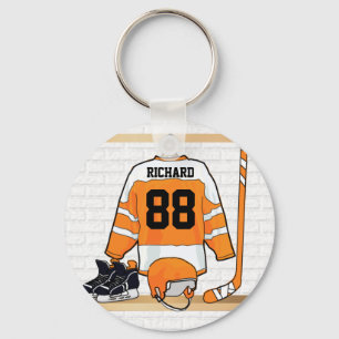 Personalized Orange and White Ice Hockey Jersey Schlüsselanhänger
