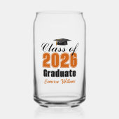 Personalized Orange Black Class of 2026 Graduation Dosenglas (Vorderseite)
