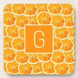 Personalized Orange Citrus Monogram Square Coaster Getränkeuntersetzer