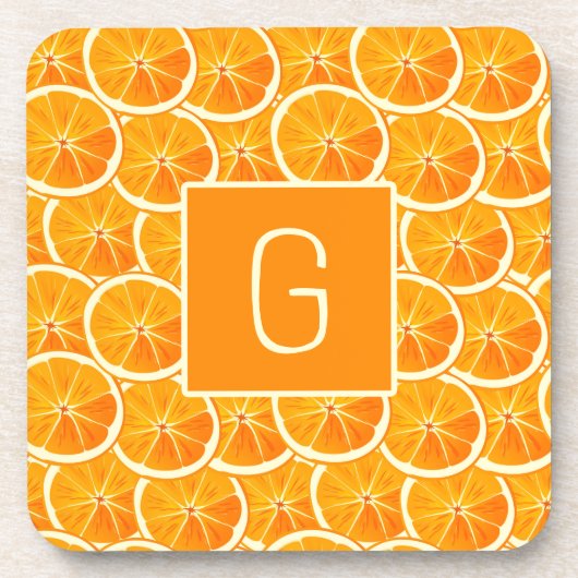 Personalized Orange Citrus Monogram Square Coaster Getränkeuntersetzer (Vorderseite)