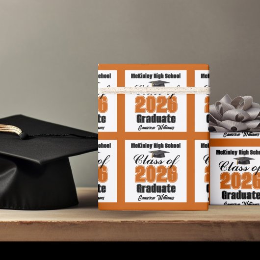 Personalized Orange Class of 2026 Graduation Geschenkpapier