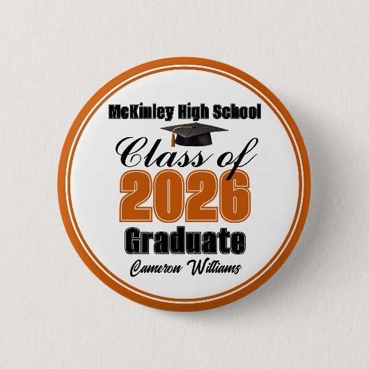 Personalized Orange Class of 2026 Graduation Party Button (Vorderseite)