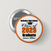Personalized Orange Class of 2026 Graduation Party Button (Vorne & Hinten)
