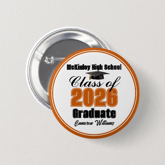 Personalized Orange Class of 2026 Graduation Party Button (Vorne & Hinten)