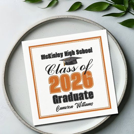 Personalized Orange Class of 2026 Graduation Party Serviette