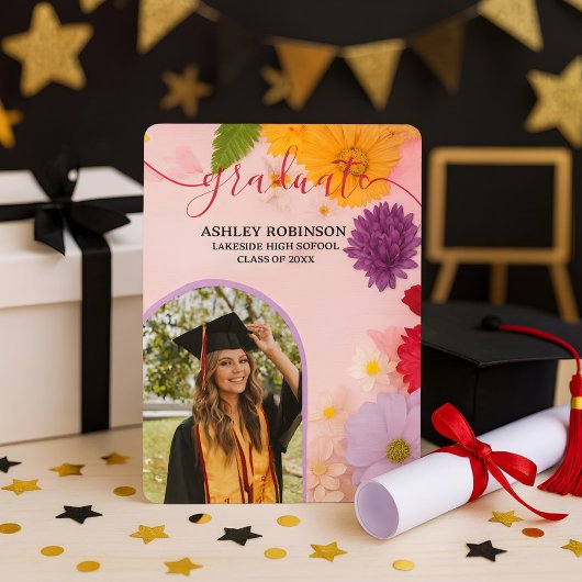 Personalized Orange Nature Floral Graduation Party Einladung