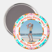 Personalized Orange Pink Happy Birthday Photo  Magnet (Vorderseite/Rückseite)