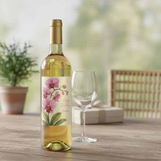 Personalized Orchid Floral Wine Label Weinetikett