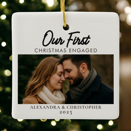 Personalized Our First Christmas Engaged Keramikornament