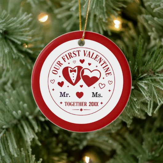 Personalized "Our First Valentine" Mr. & Ms.  Keramik Ornament (Baum)
