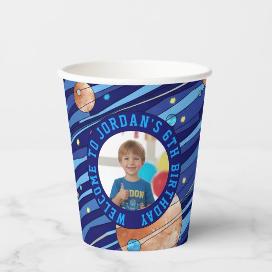 Personalized Outer Space Galaxy Birthday Pappbecher (Vorderseite)