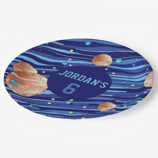 Personalized Outer Space Galaxy Birthday Pappteller (Schrägansicht)