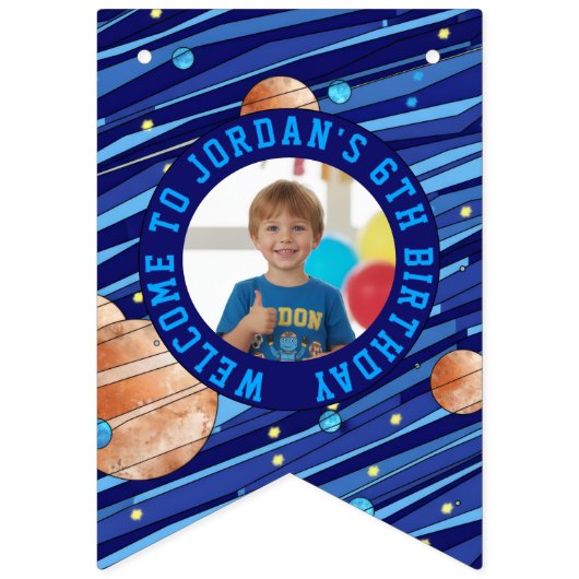 Personalized Outer Space Galaxy Kids Photo Wimpelkette (Zweite Fahne)