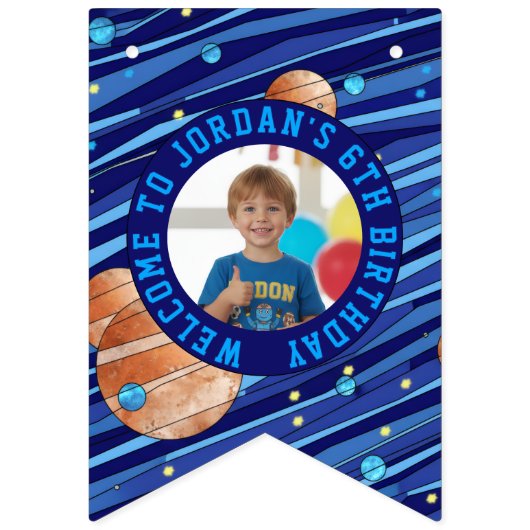 Personalized Outer Space Galaxy Kids Photo Wimpelkette (Erste Fahne)
