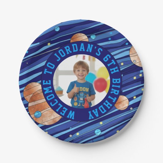 Personalized Outer Space Galaxy Photo Birthday  Pappteller (Vorderseite)