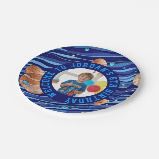 Personalized Outer Space Galaxy Photo Birthday  Pappteller (Schrägansicht)