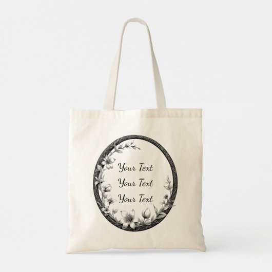 Personalized Oval Floral Frame Tote Tragetasche (Rückseite)