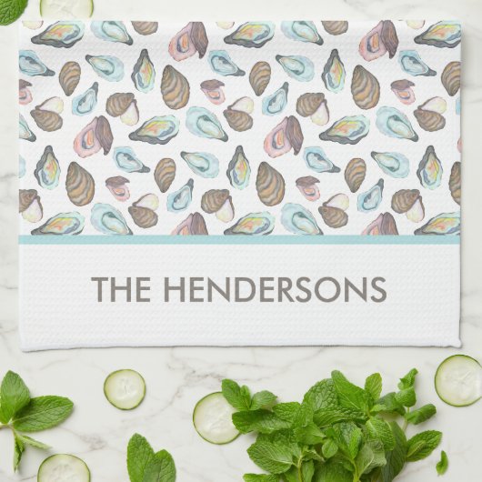 Personalized Oyster Tea Towel, Family Name Geschirrtuch (Gefaltet)