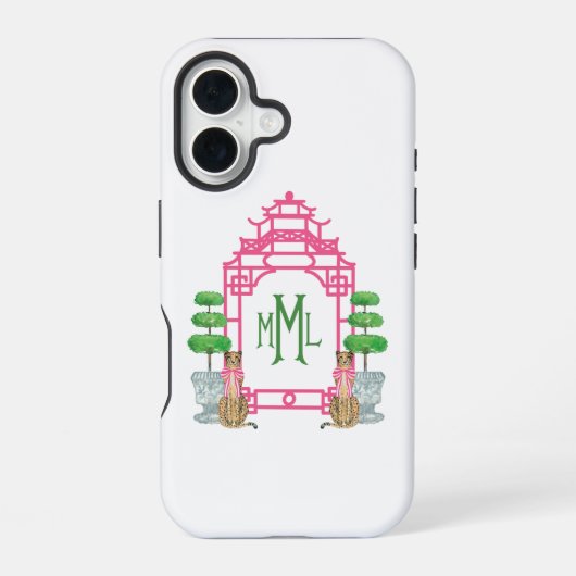 Personalized Pagoda Monogram iPhone 16 tough case Hülle (Rückseite)