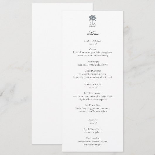 Personalized Palm Tree Beach Elegant Wedding Menu Menükarte (Vorne/Hinten)
