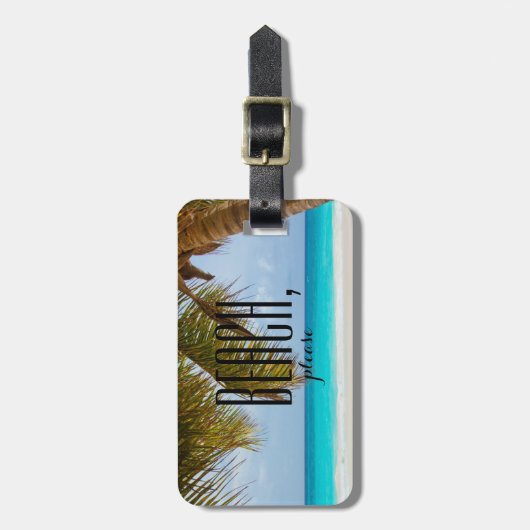 Personalized|| Palme, Blau sea|| Strand, bitte Gepäckanhänger (Vorderseite vertikal)
