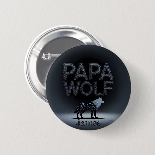 Personalized Papa Wolf Nature Silhouette Button (Vorne & Hinten)