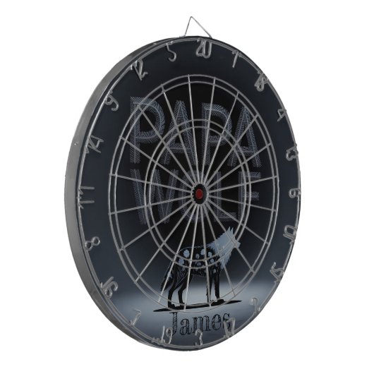 Personalized Papa Wolf Nature Silhouette Dartscheibe (Vorderseite Links)