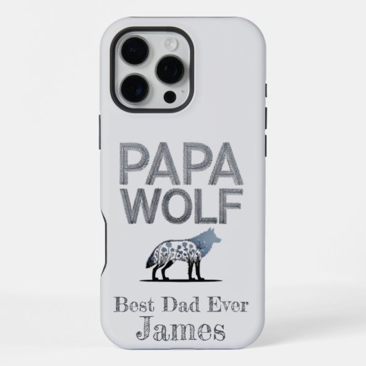 Personalized Papa Wolf Nature Silhouette iPhone Hülle (Rückseite)