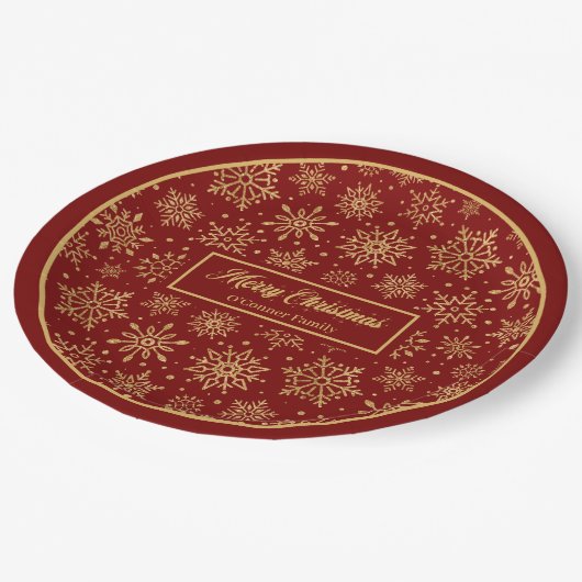 Personalized Paper Plates Red Gold Luxe Christmas Pappteller (Schrägansicht)