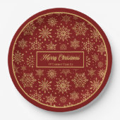 Personalized Paper Plates Red Gold Luxe Christmas Pappteller (Vorderseite)